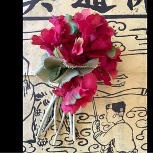 Vintage Fabric Red Hydrangea Flower Pin